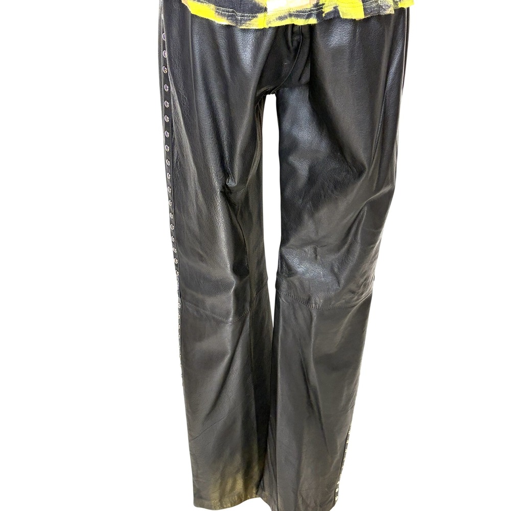 Steve Madden Vintage Y2K Genuine Leather Pants 10 Black Studded Moto Rocker - Picture 4 of 15